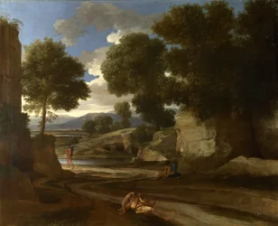 Landschaft mit reisenden Rastenden, ca. 1638